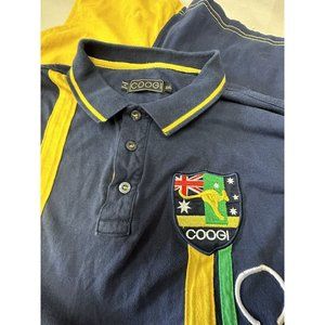 VINTAGE Coogi Blue Yellow Embroidered Australian Flag Collared Polo Size 2XL XXL